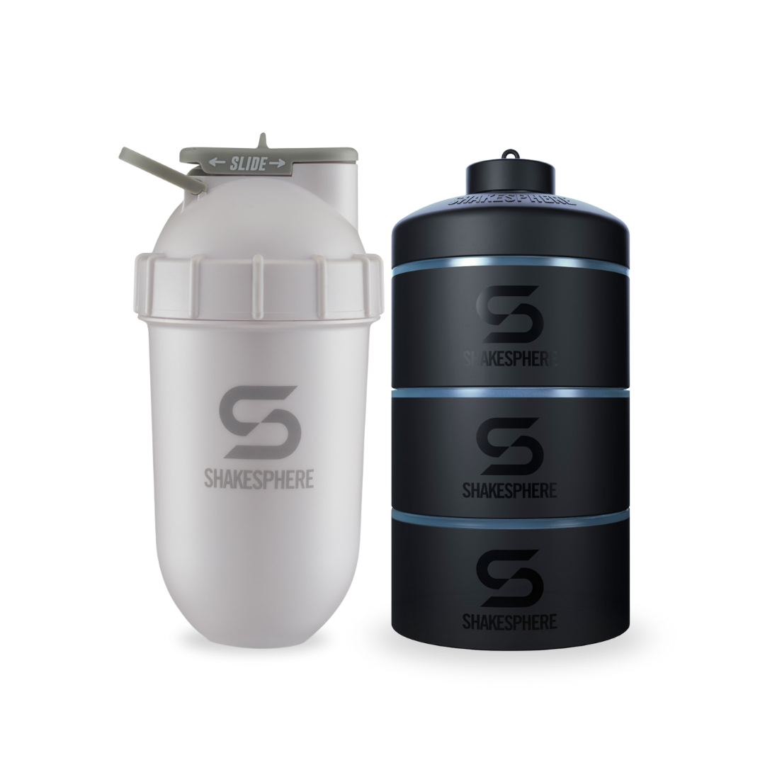 Tumbler ShakeSphere Original Pearl White Grey Logo- Embudo Cyan